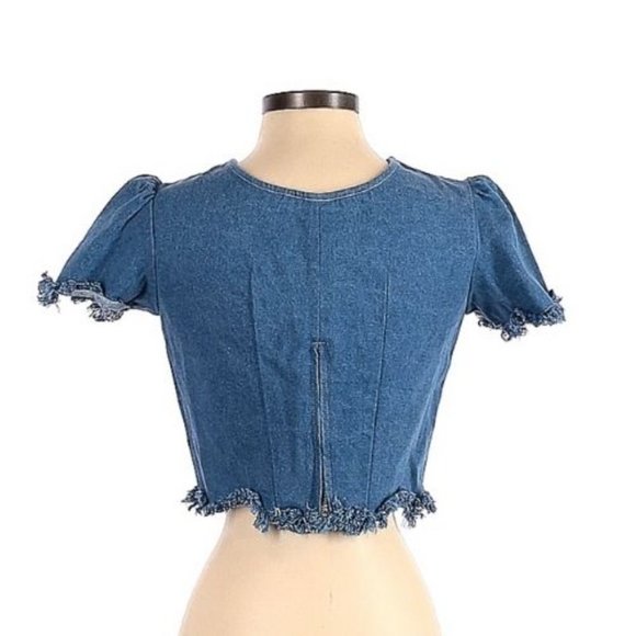 Samantha Pleet Cropped Denim Tee - Picture 2 of 2